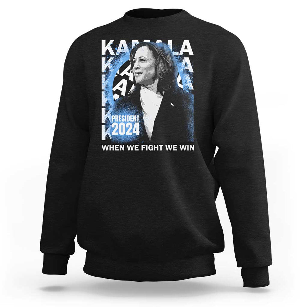 Harris 2024 Sweatshirt Kamala Madam President When We Fight We Win TS09 Black Print Your Wear