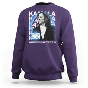 Harris 2024 Sweatshirt Kamala Madam President When We Fight We Win TS09 Purple Print Your Wear