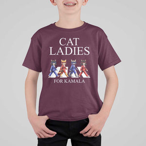 Cat Ladies For Kamala T Shirt For Kid Harris Support 2024 Funny Cats TS09 Maroon Print Your Wear