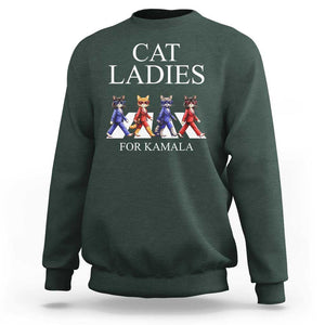 Cat Ladies For Kamala Sweatshirt Harris Support 2024 Funny Cats TS09 Dark Forest Green Print Your Wear