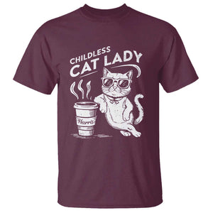 Harris 2024 T Shirt Childless Cat Lady Coffee Kamala Madam President TS09 Maroon Print Your Wear