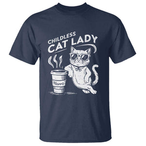 Harris 2024 T Shirt Childless Cat Lady Coffee Kamala Madam President TS09 Navy Print Your Wear