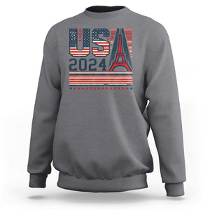 USA Eiffel Tower 2024 Sweatshirt Patriotic Sports Supporter Souvenir TS09 Charcoal Print Your Wear