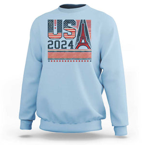 USA Eiffel Tower 2024 Sweatshirt Patriotic Sports Supporter Souvenir TS09 Light Blue Print Your Wear