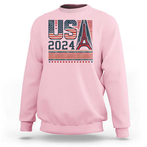 USA Eiffel Tower 2024 Sweatshirt Patriotic Sports Supporter Souvenir TS09 Light Pink Print Your Wear