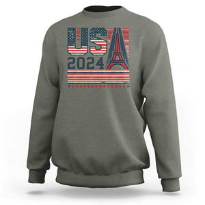 USA Eiffel Tower 2024 Sweatshirt Patriotic Sports Supporter Souvenir TS09 Military Green Print Your Wear