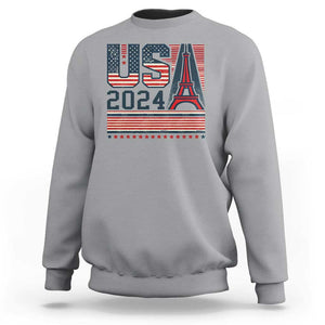 USA Eiffel Tower 2024 Sweatshirt Patriotic Sports Supporter Souvenir TS09 Sport Gray Print Your Wear