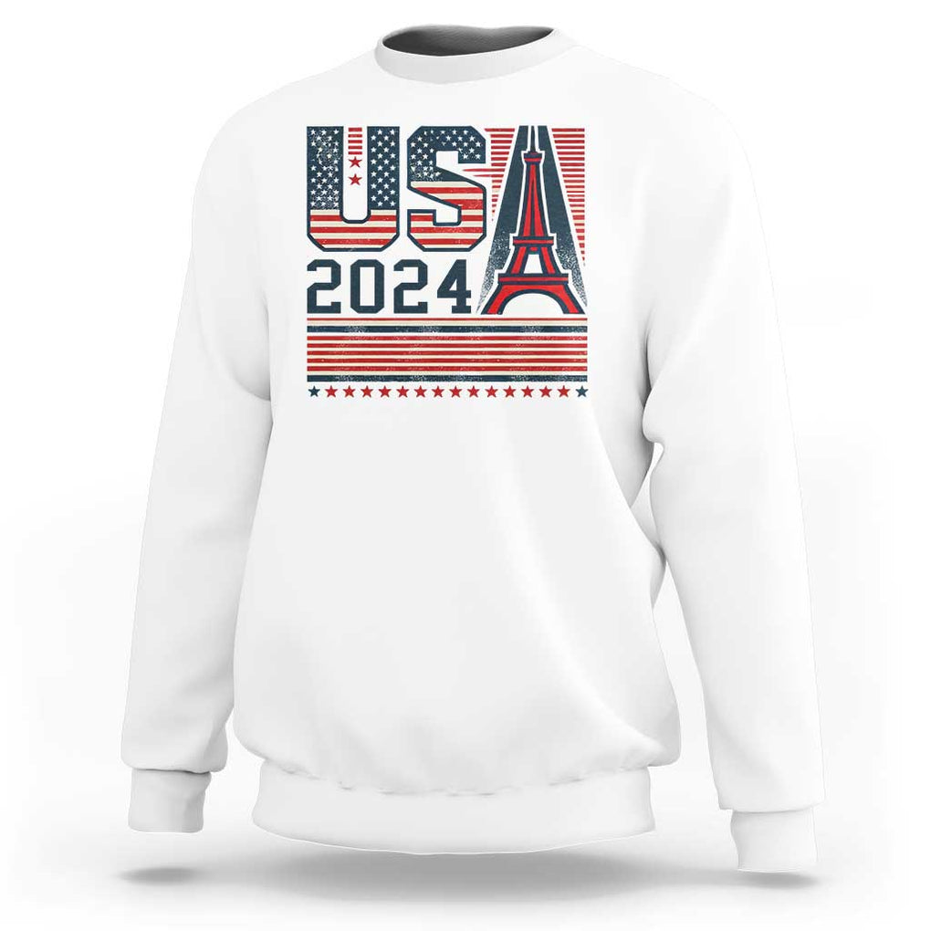 USA Eiffel Tower 2024 Sweatshirt Patriotic Sports Supporter Souvenir TS09 White Print Your Wear