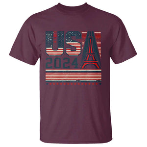 USA Eiffel Tower 2024 T Shirt Patriotic Sports Supporter Souvenir TS09 Maroon Print Your Wear