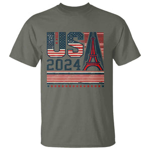 USA Eiffel Tower 2024 T Shirt Patriotic Sports Supporter Souvenir TS09 Military Green Print Your Wear