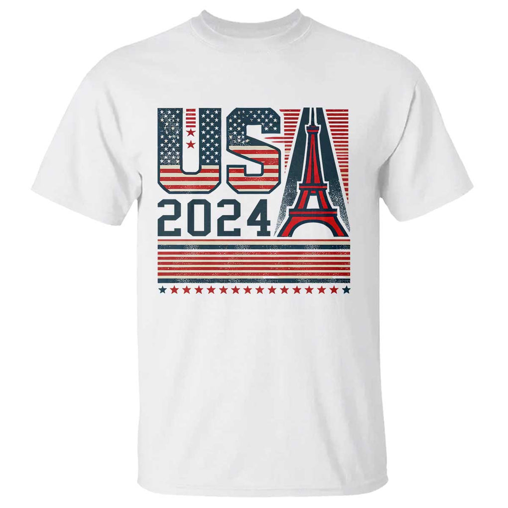 USA Eiffel Tower 2024 T Shirt Patriotic Sports Supporter Souvenir TS09 White Print Your Wear