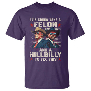 Trump Vance 2024 T Shirt It's Gonna Take A Felon And A Hillbilly To Fix This Cowboy TS09 Purple Print Your Wear