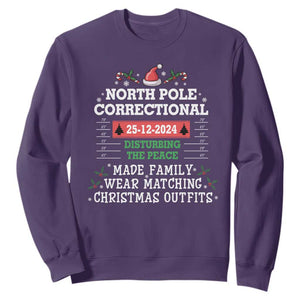 Funny Christmas Family Matching Sweatshirt North Pole Correctional Disturbing The Peace TS09 Purple Print Your Wear