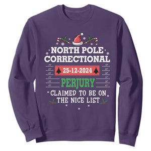 Funny Christmas Family Matching Sweatshirt North Pole Correctional Perjury TS09 Purple Print Your Wear