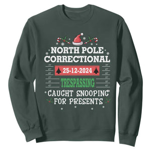 Funny Christmas Family Matching Sweatshirt North Pole Correctional Trespassing TS09 Dark Forest Green Print Your Wear