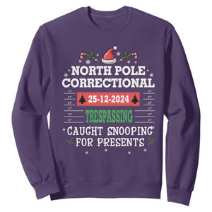 Funny Christmas Family Matching Sweatshirt North Pole Correctional Trespassing TS09 Purple Print Your Wear