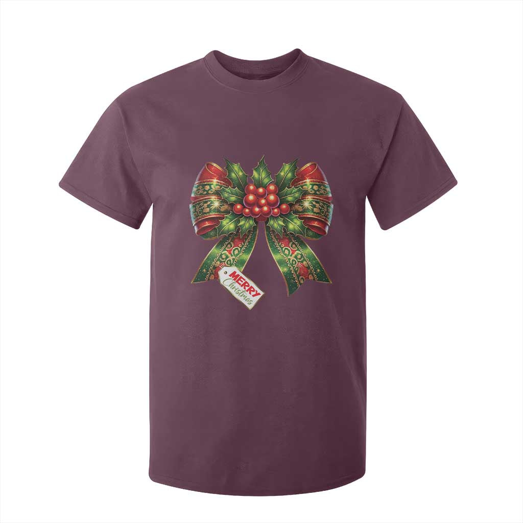 Funny Christmas Bow Present Costume T Shirt For Kid TS09 Maroon Print Your Wear