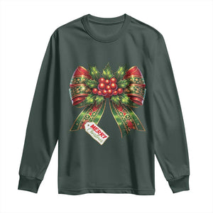 Funny Christmas Bow Present Costume Long Sleeve Shirt TS09 Dark Forest Green Print Your Wear