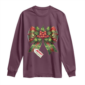 Funny Christmas Bow Present Costume Long Sleeve Shirt TS09 Maroon Print Your Wear