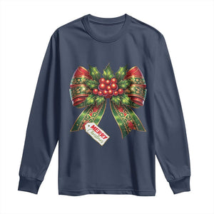 Funny Christmas Bow Present Costume Long Sleeve Shirt TS09 Navy Print Your Wear