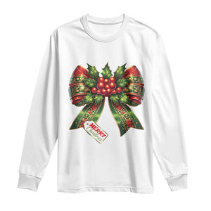 Funny Christmas Bow Present Costume Long Sleeve Shirt TS09 White Print Your Wear