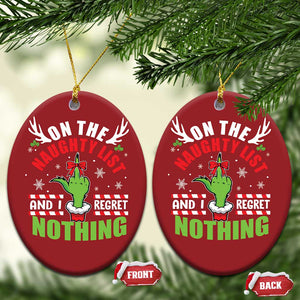 Funny Xmas Christmas Ornament On The List Of Naughty And I Regret Nothing TS09 Oval Red Print Your Wear