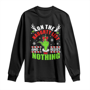 Funny Christmas Long Sleeve Shirt On The List Of Naughty And I Regret Nothing TS09 Black Print Your Wear