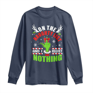 Funny Christmas Long Sleeve Shirt On The List Of Naughty And I Regret Nothing TS09 Navy Print Your Wear