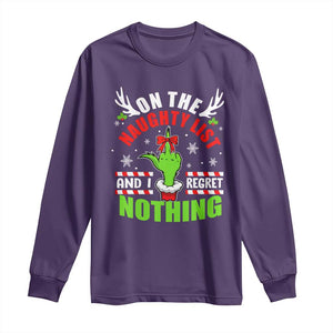 Funny Christmas Long Sleeve Shirt On The List Of Naughty And I Regret Nothing TS09 Purple Print Your Wear