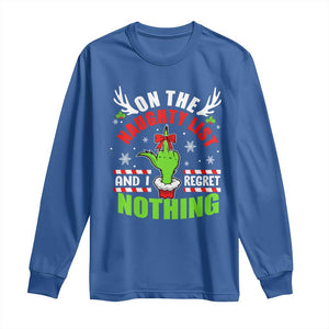 Funny Christmas Long Sleeve Shirt On The List Of Naughty And I Regret Nothing TS09 Royal Blue Print Your Wear