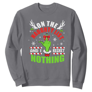 Funny Christmas Sweatshirt On The List Of Naughty And I Regret Nothing TS09 Charcoal Print Your Wear