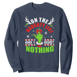 Funny Christmas Sweatshirt On The List Of Naughty And I Regret Nothing TS09 Navy Print Your Wear