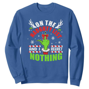 Funny Christmas Sweatshirt On The List Of Naughty And I Regret Nothing TS09 Royal Blue Print Your Wear