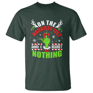 Funny Christmas T Shirt On The List Of Naughty And I Regret Nothing TS09 Dark Forest Green Print Your Wear