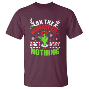 Funny Christmas T Shirt On The List Of Naughty And I Regret Nothing TS09 Maroon Print Your Wear