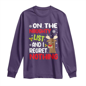 Funny Christmas Long Sleeve Shirt On The List Of Naughty And I Regret Nothing Reindeer TS09 Purple Print Your Wear