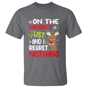 Funny Christmas T Shirt On The List Of Naughty And I Regret Nothing Reindeer TS09 Charcoal Print Your Wear