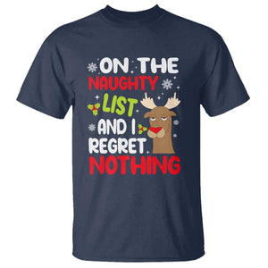 Funny Christmas T Shirt On The List Of Naughty And I Regret Nothing Reindeer TS09 Navy Print Your Wear