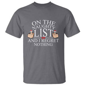 Funny Christmas T Shirt On The List Of Naughty And I Regret Nothing Middle Finger TS09 Charcoal Print Your Wear