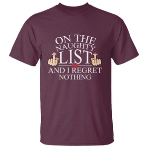 Funny Christmas T Shirt On The List Of Naughty And I Regret Nothing Middle Finger TS09 Maroon Print Your Wear