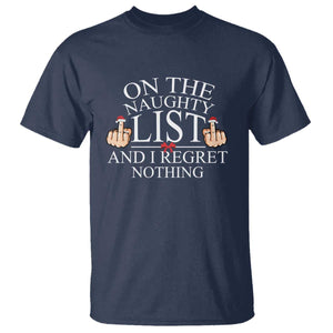 Funny Christmas T Shirt On The List Of Naughty And I Regret Nothing Middle Finger TS09 Navy Print Your Wear