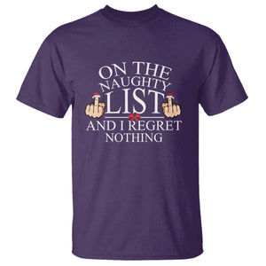 Funny Christmas T Shirt On The List Of Naughty And I Regret Nothing Middle Finger TS09 Purple Print Your Wear