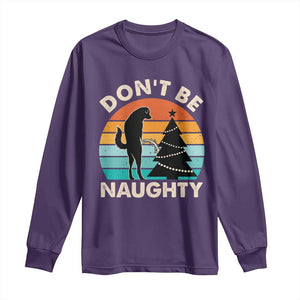 Funny Xmas Long Sleeve Shirt Don't Be Naughty Dog Peeing Christmas Tree TS09 Purple Print Your Wear