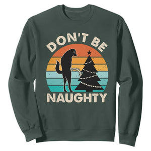 Funny Xmas Sweatshirt Don't Be Naughty Dog Peeing Christmas Tree TS09 Dark Forest Green Print Your Wear