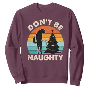 Funny Xmas Sweatshirt Don't Be Naughty Dog Peeing Christmas Tree TS09 Maroon Print Your Wear