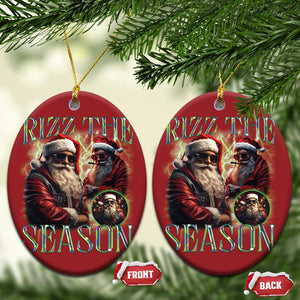 Funny Xmas Santa Christmas Ornament Rizz The Season Cool Santa TS09 Oval Red Print Your Wear