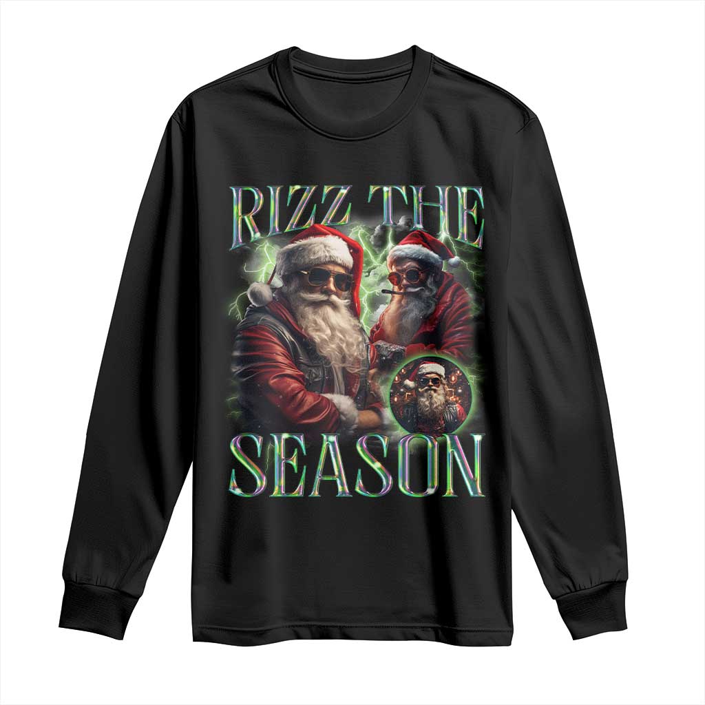 Funny Christmas Santa Long Sleeve Shirt Rizz The Season Cool Santa TS09 Black Print Your Wear