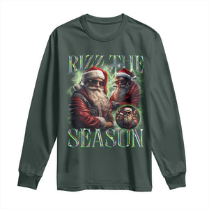 Funny Christmas Santa Long Sleeve Shirt Rizz The Season Cool Santa TS09 Dark Forest Green Print Your Wear