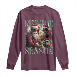 Funny Christmas Santa Long Sleeve Shirt Rizz The Season Cool Santa TS09 Maroon Print Your Wear