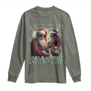 Funny Christmas Santa Long Sleeve Shirt Rizz The Season Cool Santa TS09 Military Green Print Your Wear